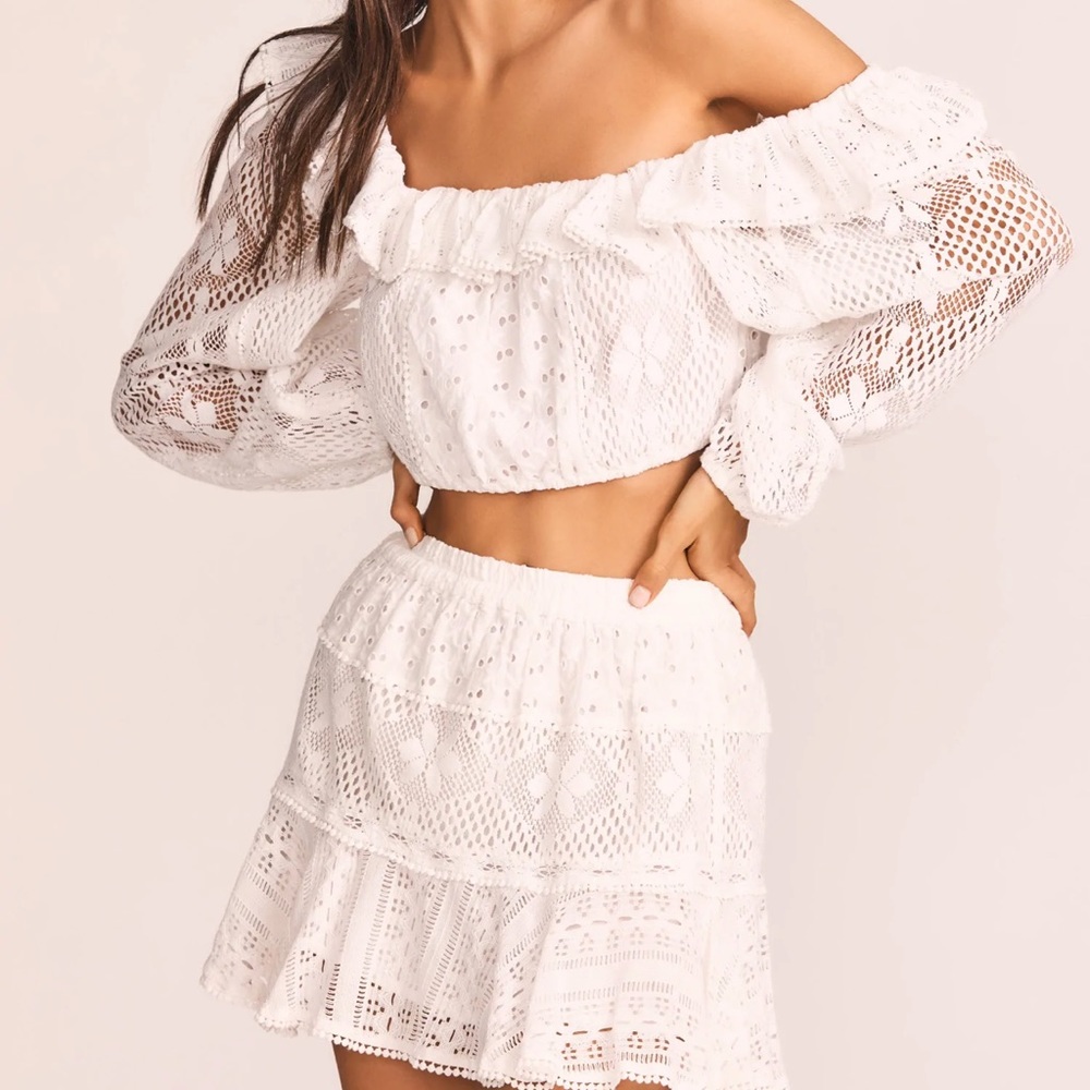 LoveShackFancy White Lace Off-Shoulder Top